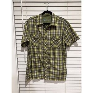 KUHL Mens Plaid Short Sleeve Button Up Shirt Green Khaki Casual Outdoor Size L